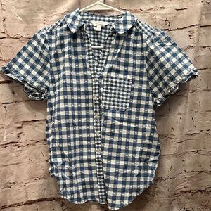 LC Lauren Conrad Blue and White Checkered Button Down Shirt